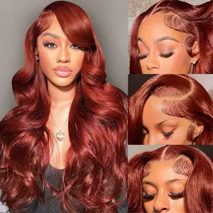Reddish Brown Lace Front Wigs Human Hair Pre Plucked 13x6 Body Wave Colored Reddish Human Hair Wig Hd Lace Frontal Wigs Human Hair 180% Density Glueless Wigs Human Hair