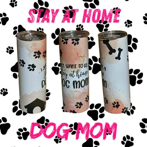 T Cuts Creations Stay at Home Dog Mom 20oz Stainless Steel Tumbler - Reusable Water Bottles with Straw, Straw Brush, Lid, Non-slip Bottom, Portable Drinkware
