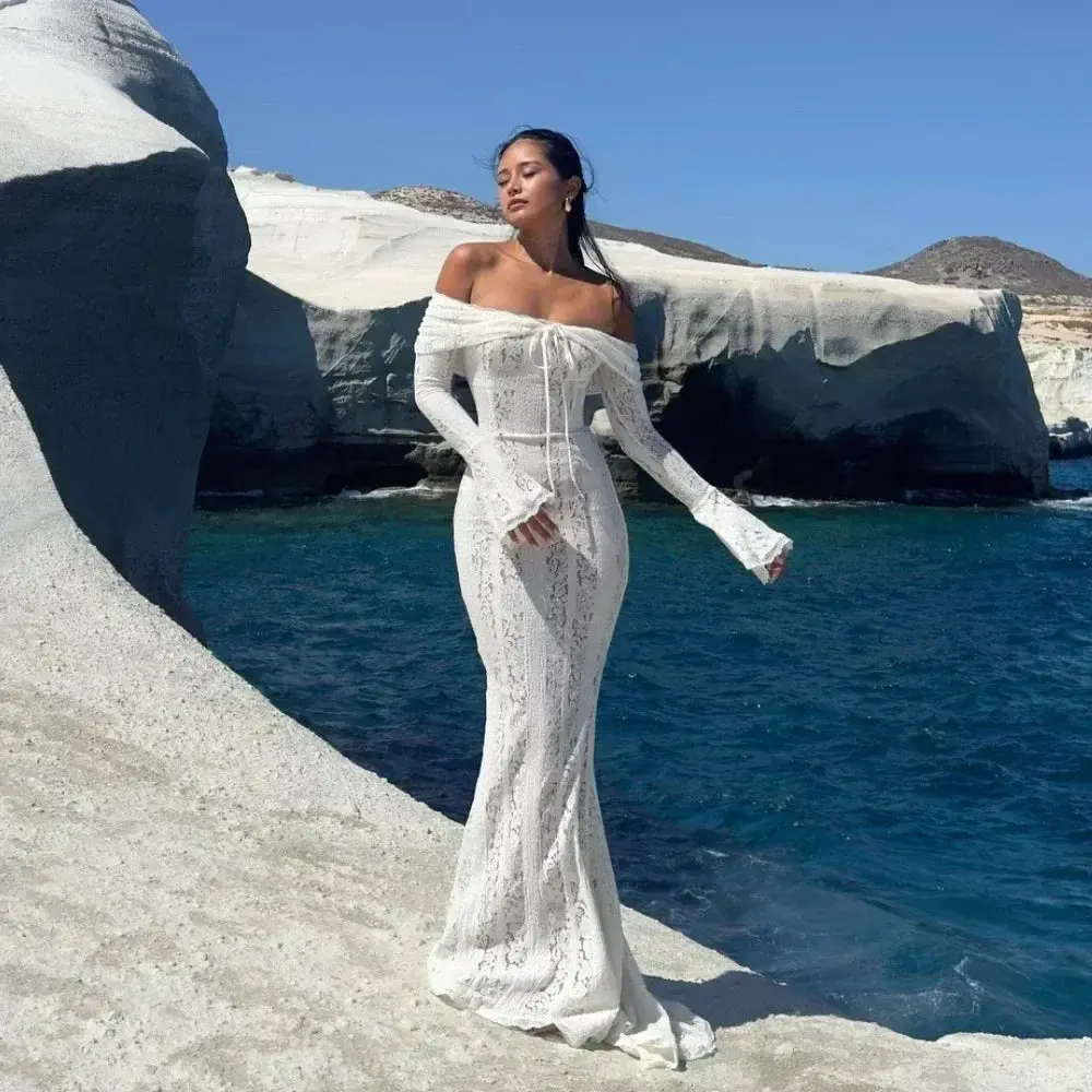 princess polly baby blue dress Suninheart White Off The Shoulder Bodycon Dress 2024 New in Flare Sleeve  Elegant Lace Maxi Dress Wedding Guest Dress for Women