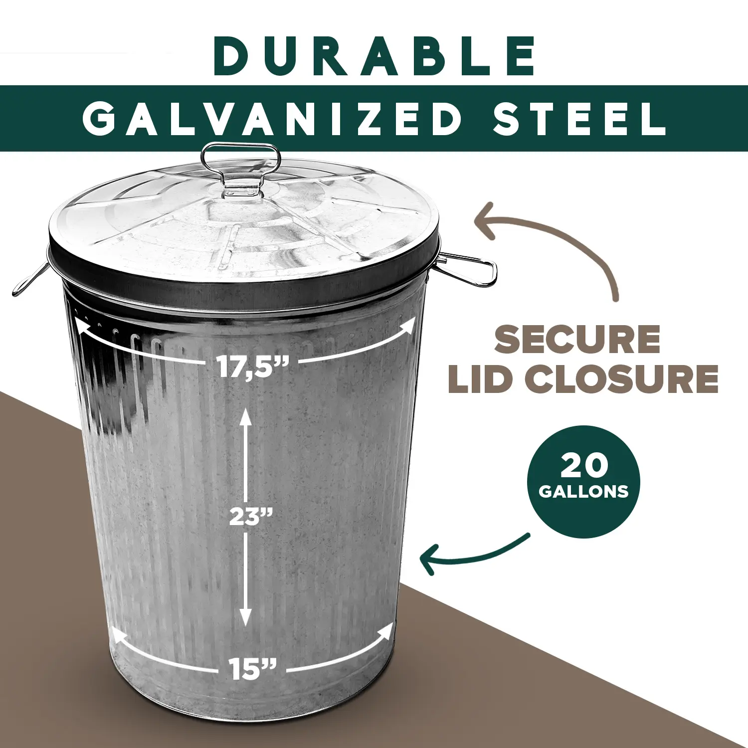 Metal Trash Can with Lid Outdoor 20 Gallon Galvanized Steel Garbage Bucket with Lid Silver