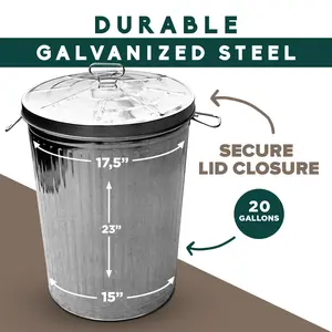 Metal Trash Can with Lid Outdoor 20 Gallon Galvanized Steel Garbage Bucket with Lid Silver