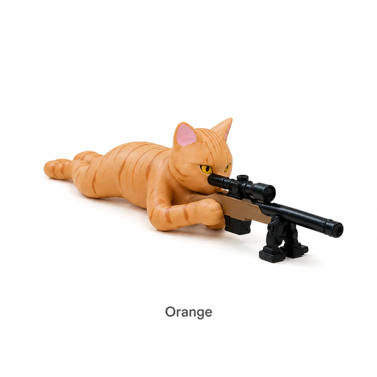 Summervibes Sniper Cat Gacha Capsule, Cat Figurine Holding Sniper