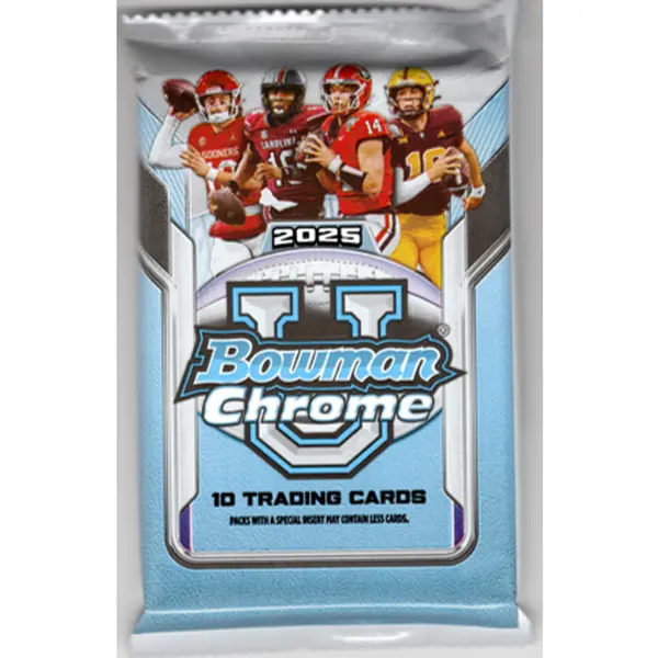 2025 Bowman Chrome U Football Mega Box Sports Card Packs - 6 Packs per Box, 10-Card Base Set Collectibles for Building School-Spirit Rainbow & School Spirit