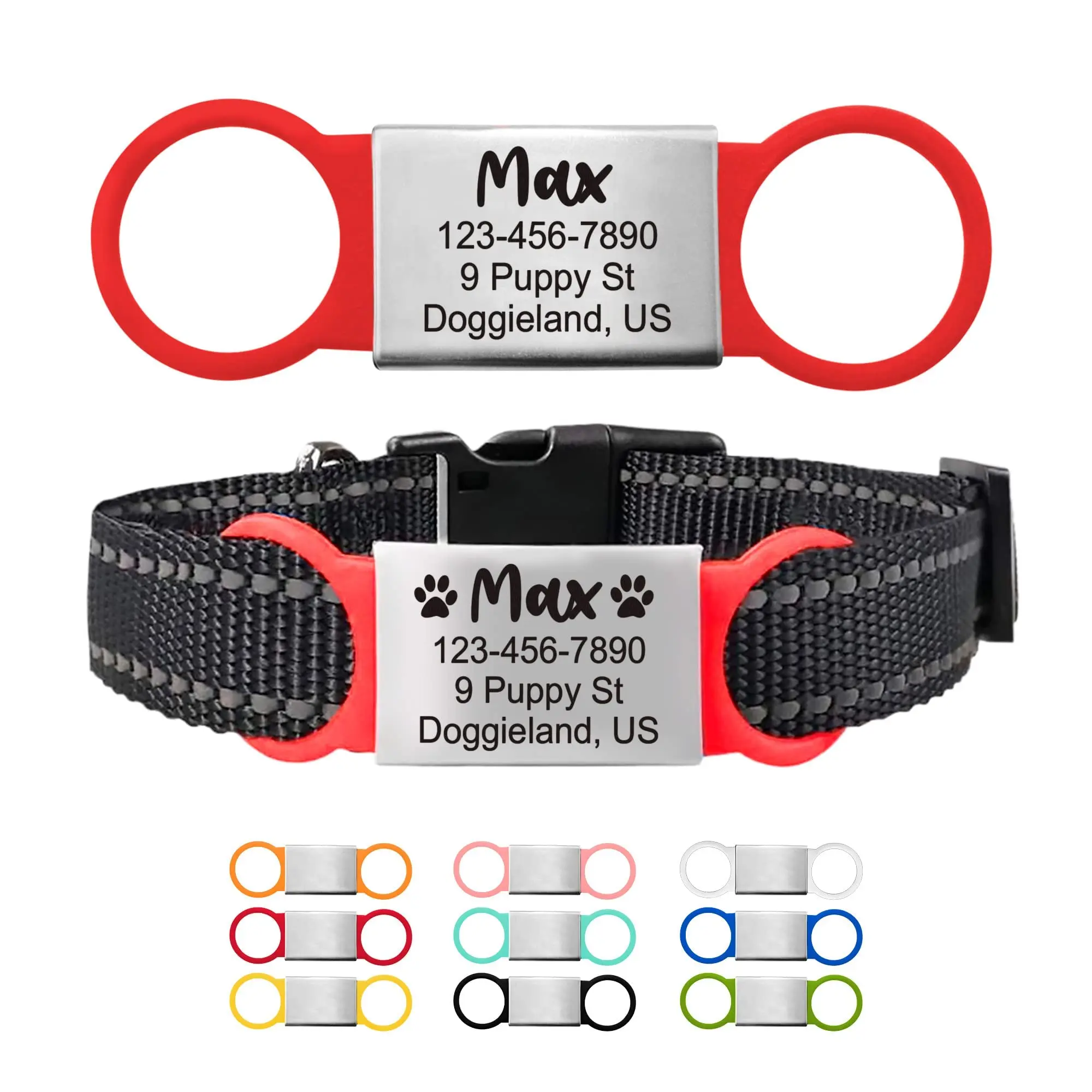 Custom Silent Slide On Dog & Cat Tag ID - No Noise Identification Name & Phone Charm for Collar & Harnesses, Noiseless for Puppies, Kitties, Horses & Animals