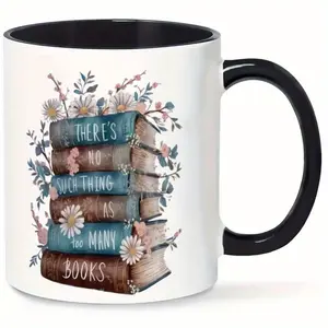 2026  1pc Ceramic Novelty Book Stack Mug, 11oz - "There'S No Such Thing as Too Many Books" Design, Hand Wash Only, Reusable Coffee & Juice Cup, Ideal Gift for Book Lovers, Book Lover Gift|Whimsical Mug Design|Ceramic Mug, Coffee Bar Accessories