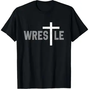 Wrestle Christian Wrestler Cross T-Shirt Pure Cotton Graphic Tees Menswear Top: Gifts for Men & Women