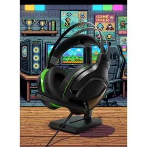 Wage Pro Universal Wired Gaming Headset | Flip-to-Mute Mic | 50mm Drivers | Black/Green