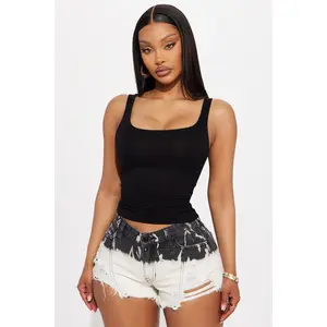 Madison Basic Square Neck Tank Top - Black