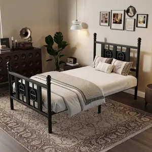 Garvee Sturdy Metal Bed Frame with Vintage Circular Design, Platform with Headboard & Footboard, Underbed Storage, Noise-Free, Easy Assembly, No Box Spring Needed, Bedroom Furniture