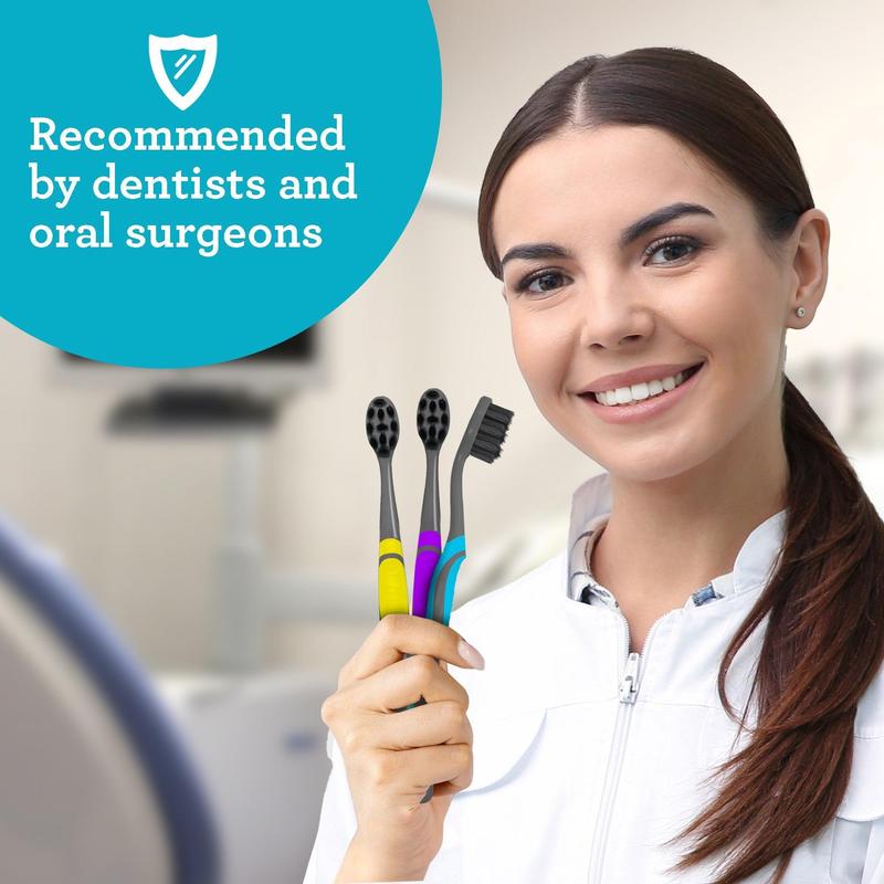 GuruNanda Butter On Gums Charcoal Toothbrush - Extra Soft Bristles - 6 Pack Oral Smooth Gentle Sensitive