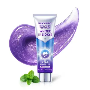 【SAKYPRORAL】 Purple Toothpaste for Ultra Teeth Whitening, Peroxide Free & Fluoride Free, Enamel-Safe for Sensitive Teeth, Instant Brightening, 24-Hour Stain Defense, Fresh Mint, 1 Pack, 3.88 oz