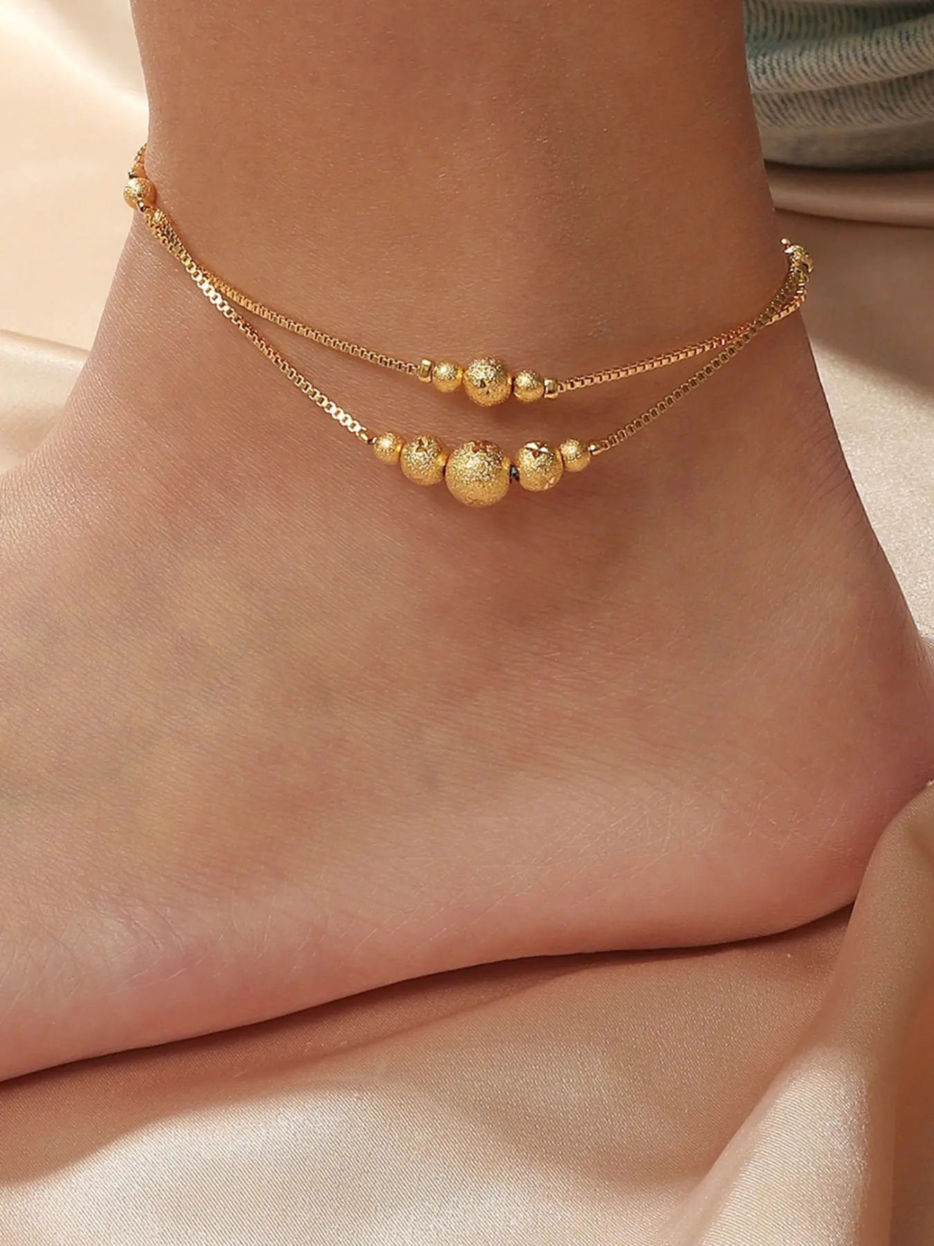 lucky bead ankle chain, Adjustable anklet, Ankle Bracelet, adjustable jewelry design, 24K copper plated gold women's jewelry, suitable for girlfriends to wear, gifts for friends, daily gifts, perfect for Valentine's Day and weddings, beach vacations