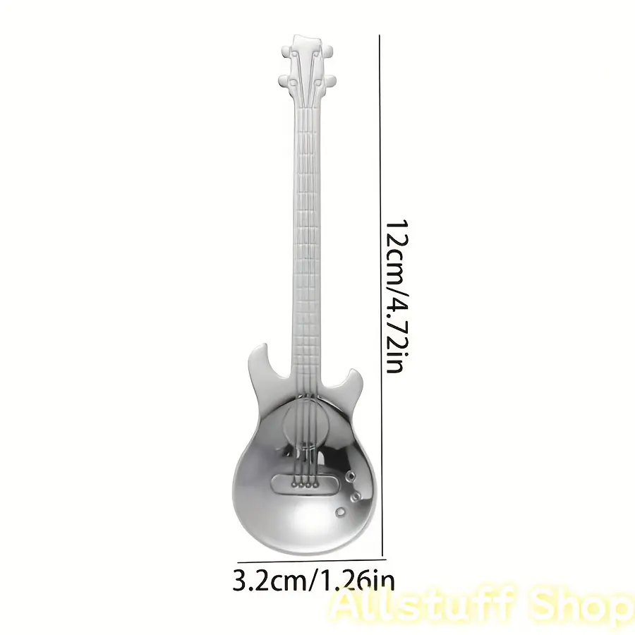 304 Stainless Steel Guitar-Shaped Dessert Spoon Cutlery Set (2/4/6pcs) - Mirror-Polished Tableware, Hook-End Cup-Hangable Spoons, Ideal Souvenir Gift for Music Enthusiasts for Halloween, Thanksgiving, Easter, Mother's Day, Christmas, Hook-End Hang