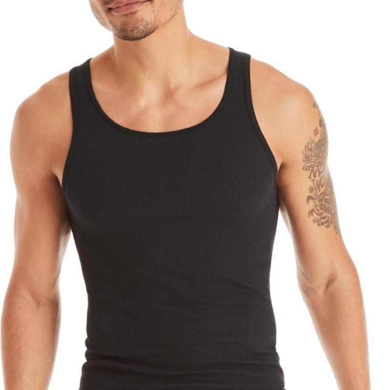 Hanes 5-Pack Core Cotton Tank - Black Ribbed Sleeveless Top for Men's Comfort