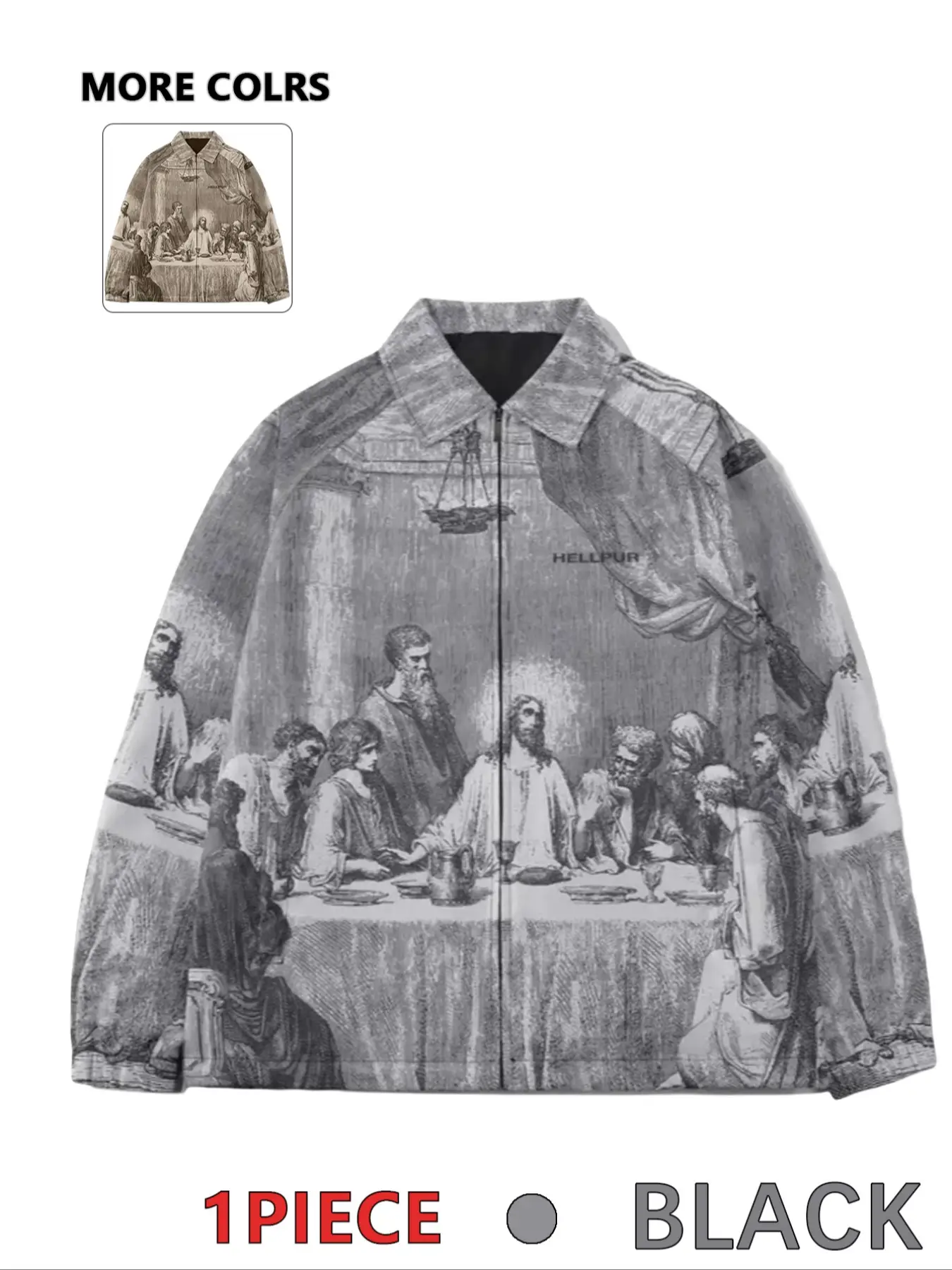 Men's Figure Print Zip Up Sports Jacket, Casual Long Sleeve Pocket Outerwear for Outdoor Sports, Fashion Men's Clothes for All Seasons