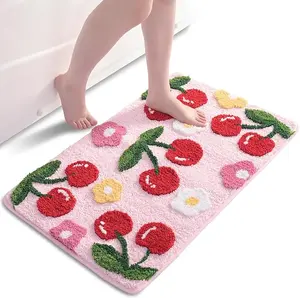 Anybar Pink Bathroom Rugs Cute Cherry Rug Non Slip Floor Mat, Machine Washable Bath Rug Soft Microfiber Carpet for Shower, Tub