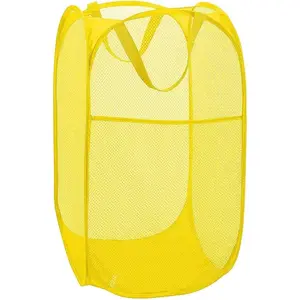 Pop Up Laundry Hamper, Collapsible Mesh Laundry Basket with Side Pocket, Foldable Clothes Hamper for Storage, , Dorm, Travel, Cruise, Yellow