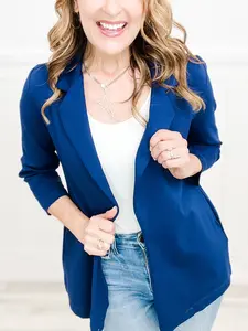 Magic 3/4 Length Ruching Sleeve Blazer in Navy