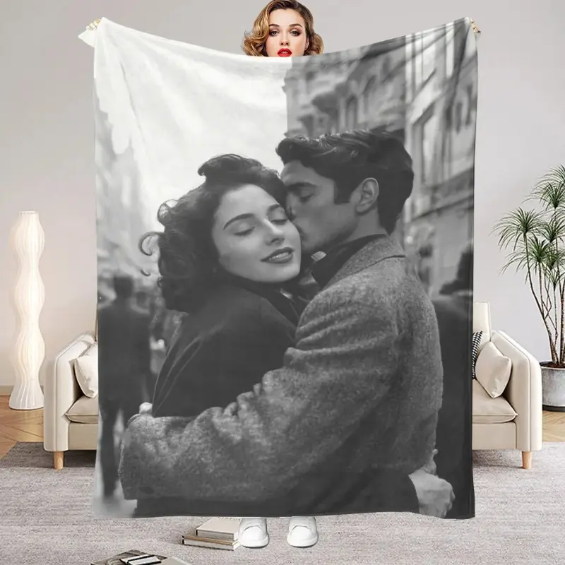 Couple Image Custom Fleece Throw Blanket, Unique Romantic Memory Gift for Boyfriend Girlfriend Husband Wife Anniversary Birthday