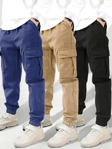 3pcs/set Teen Boys Overalls Multi-Pocket Jogger Cargo Drawstring Pants Casual Outdoor Sports Trendy Fashionable For Spring Summer Autumn Winter Size8-16Y B002