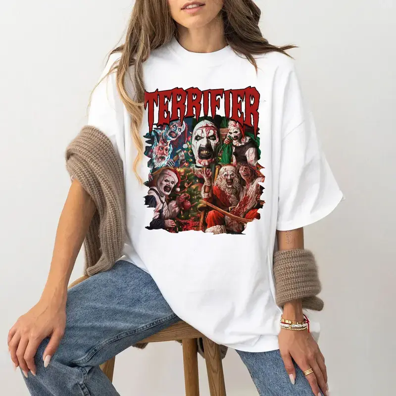 Terrifier 3 T-shirt, Terrifier Art the Clown Shirt, Horror Movie Shirt, Scary Halloween Tee, Vintage Santa Damien Leones Tshirt Unisex Cotton Top