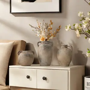 Vintage Style Ceramic Vase with Handle, Water-Holding Flower Arrangement Vase, Multi-Scene Ornament Decoration, Decorative Flower Vase