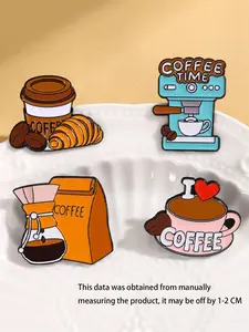 4pcs Ceramic Coffee Dessert Brooch Set, Zinc Alloy DIY Decoration Accessories, Perfect Gift for Friends, Holiday and Party Jewelry, All Seasons