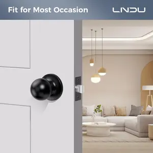 LNDU Interior/Exterior Keyless Entry Door Knob - Round Ball Design for Bedroom & Passage Doors, Black Finish | Home Stylish No-Key Lock Handle for Indoor/Outdoor Use.black and silvery doorknob combo cylindrical lock