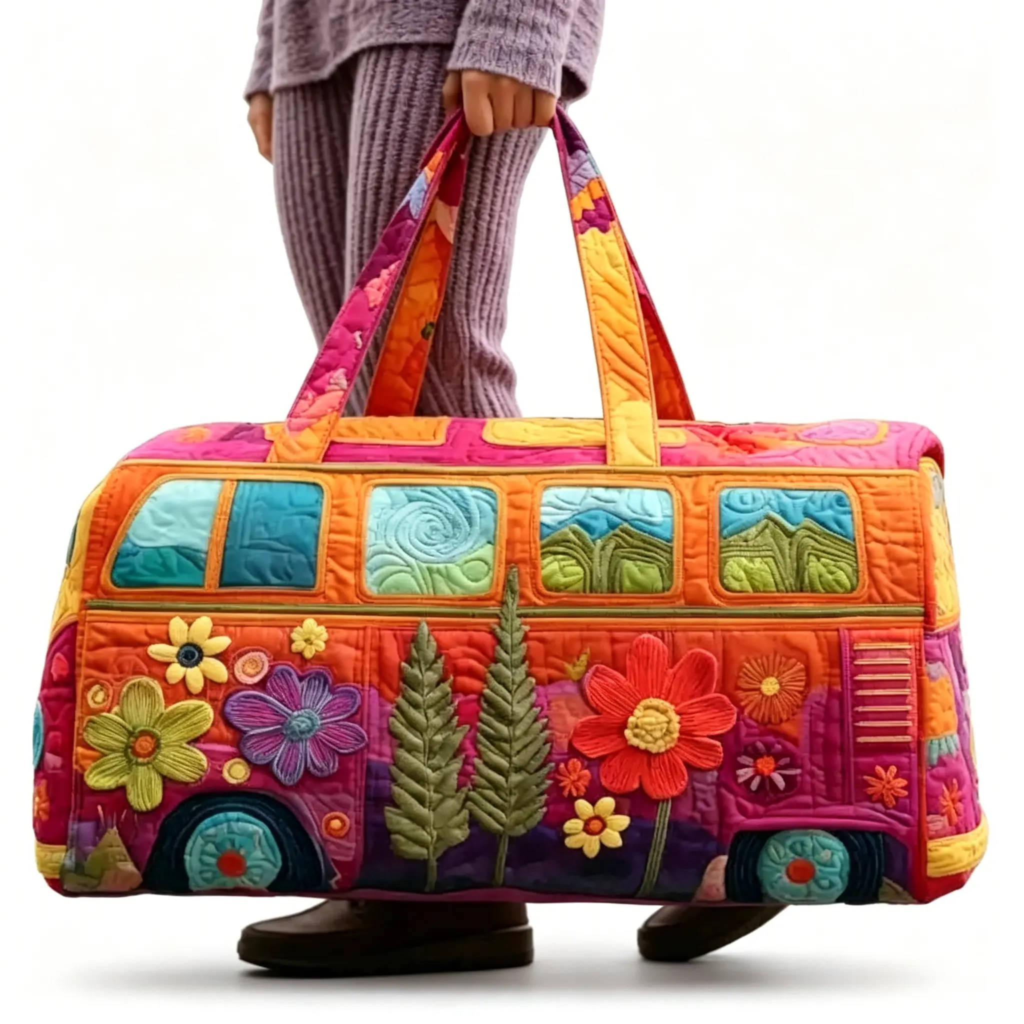 Unisex Boho Quilted Weekender Travel Bag - Lightweight, Comfortable, Hippie-Designed Luggage Bag for Short Trips