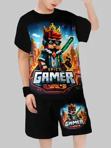 Boys' Casual Short Sleeve Set, Role-Playing Print Design, Comfortable & Stylish Summer for Kids, Perfect for Daily Wear, Clothes Kids