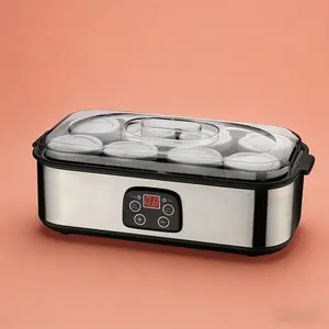 8-Glass Jar Yogurt Maker with Adjustable Temperature & Time for Custom Ferments Stainless Steel Design