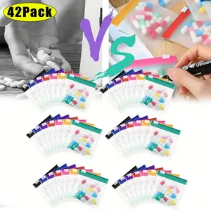 42 Pack Zippered Storage Pouches Reusable Pill Pouch Bags with Slide Lock Pill Bags Small Portable Pill Baggies Travel Plastic Pill Bags with Slide Lock for Small Items
