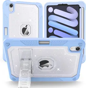 Case for iPad Mini A17 Pro, for iPad Mini 7th/6th Generation Case 8.3 inch 2024/2021 with Pencil Holder/Stand, Slim Cover for i Pad Mini 7/6 (Clear Glitter/SkyBlue)