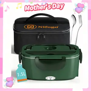 Nifogo 100W Electric Lunch Box Food Warmer, 110V-12V-24V  Design, 1.5L/1.8L/3.5L Large Capacity, Leak-Proof Portable Model with Tableware & Carry Bag, Suitable for Car & Home Use