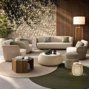 Boho Wicker Patio Furniture Sofa Set, 3/5 Seaters, Outdoor Rattan Sectional Sets Conversation Set - Weather-Resistant, with Dual Storage Coffee Table Acacia Wood Legs for Garden,