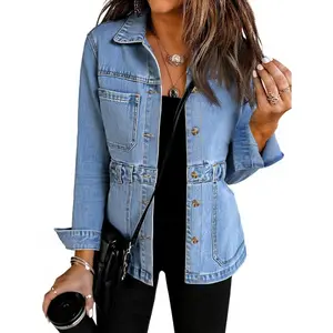 FMEYOA Womens Oversized Denim Jacket Distressed Button Down Boyfriend Jean Jackets 2025 Trendy Shacket