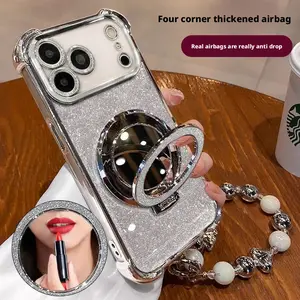High-end Fine Flash Mirror Bracket IP17promax Protective Film Four-corner Airbag Anti-drop Phone Case IP16 15 14promax with Real Airbags