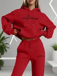 Women's Long Sleeve Hoodie Set with Pocket, Casual Fitted Sweatshirt & Pants, Fall Winter Fashion, Warm Layering Option