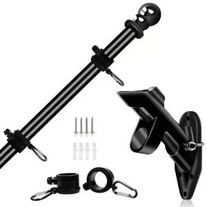 Flagpole Kit for Outdoor House, Stainless Steel Wall-Mounted Flagpole with Stand & Ring, Porch Garden Patio Use, 5 Feet Tall