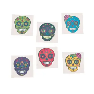 1 1/2" Bulk 72 Pc. Sugar Skull Multicolor Paper Temporary Tattoos
