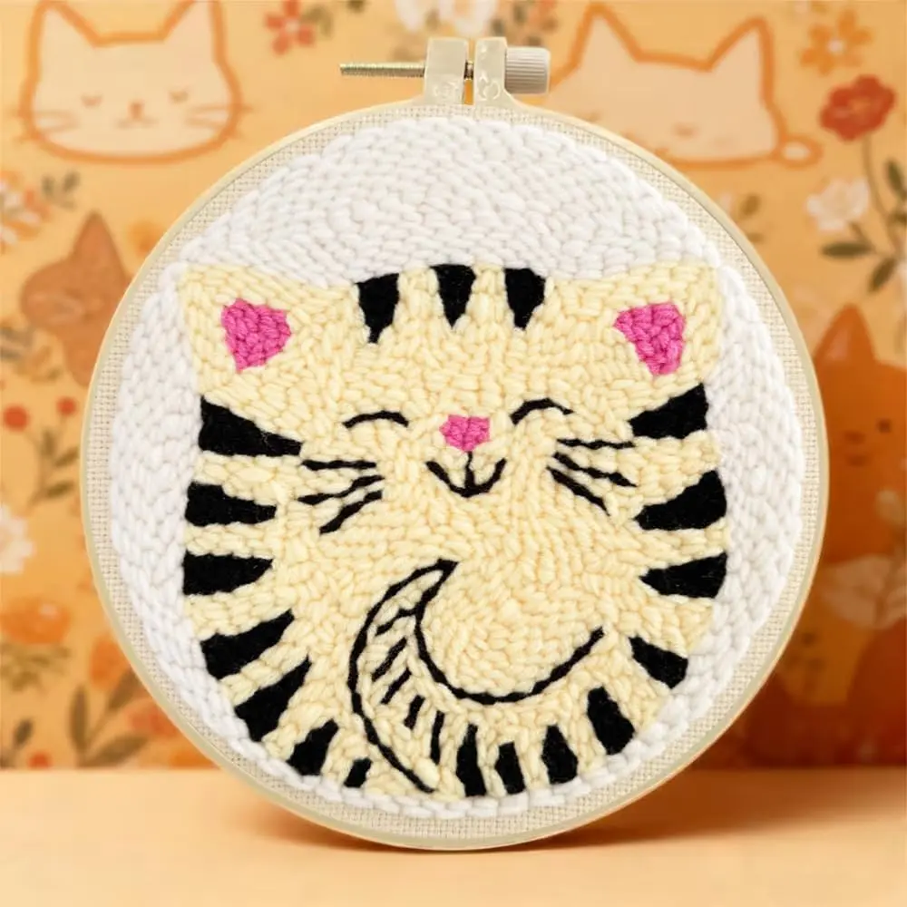 Cat Punch Needle Kits,Cute Cat Punch Needle Kits for Beginners,DIY Punch Embroidery Art & Craft kit for Adults with Video Tutorial