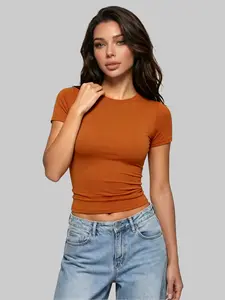 Women's High Stretch Plain Short Sleeve Top, Moisture-Wicking Sporty T-Shirt, Casual Wear, Comfortable for Home and Outdoors