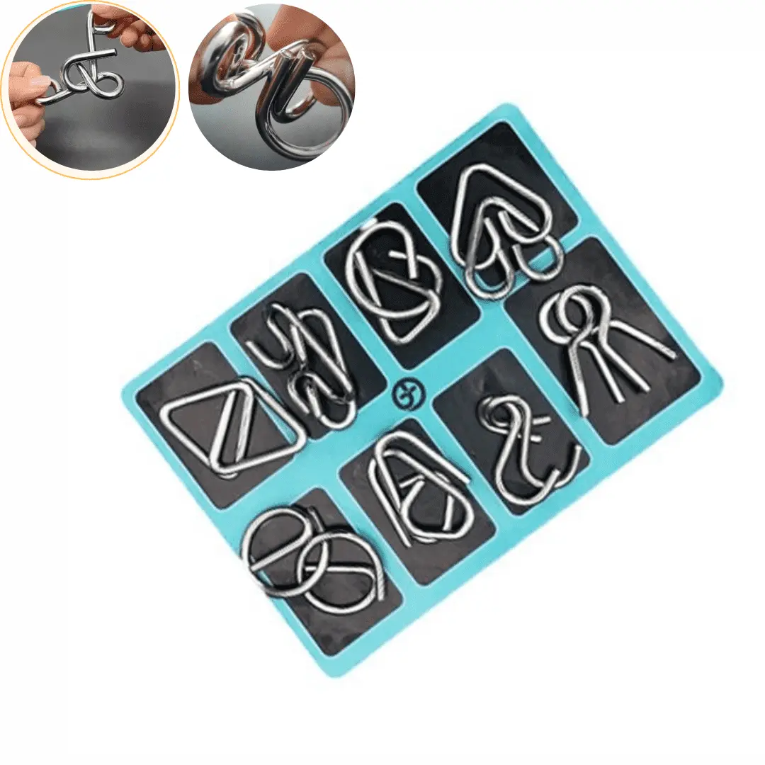 Metal Wire Brain Teaser Montessori Puzzles Ring Toy Set - 24-Piece Creative Interlocking Math Assembly & Disentanglement Puzzles, 7.08in×5.9in, Educational Logic Game, Portable Durable Stress Relief Gift for Kids & Adults, Creative Puzzle