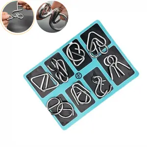 Metal Wire Brain Teaser Montessori Puzzles Ring Toy Set 7.08''×5.9" 24-Piece Logic Game Solution Interlock Educational Stress Relief Portable Durable Gift for Kids Teens Adults