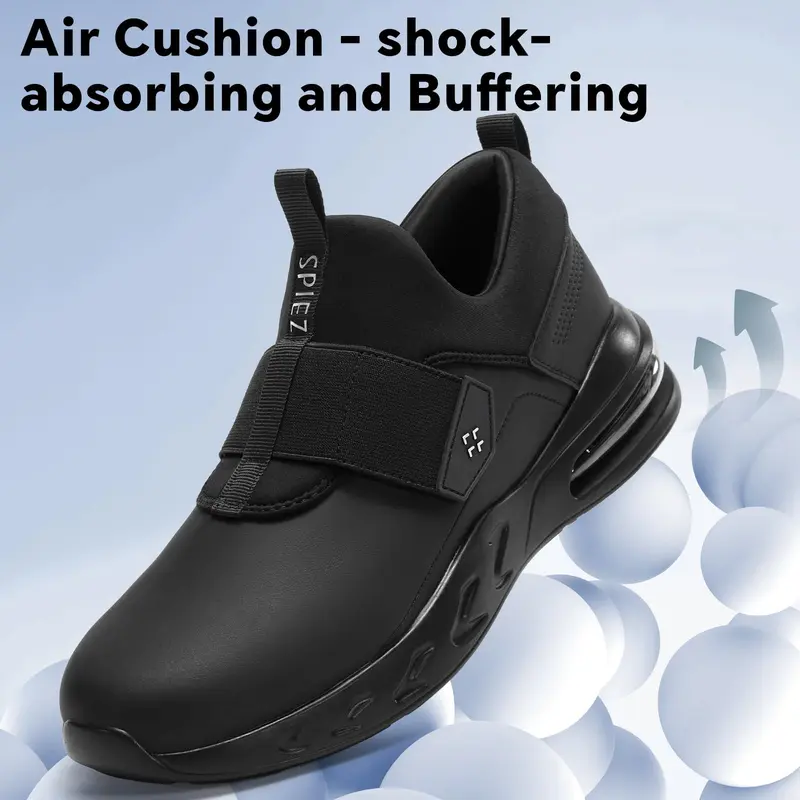 Men's Work & Safety Shoes - Polyester Velcro Slip-On, Microfiber Leather Accents, Cushioned Anti-Slip Air Cushion, Waterproof, Oil-Safe Kitchen-Ready Grip, Quick-Dirt-Wipe, All Seasons for Healthcare Clinics
