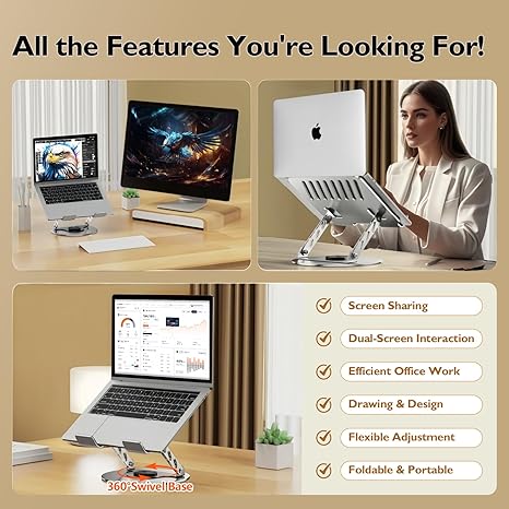 360° Rotatable Laptop Stand | Aluminum Alloy Ergonomic Tablet Holder | Adjustable Height Foldable Riser for Desk, Compatible with iPad, MacBook, All Phones & Tablets #LaptopStand #DeskSetup