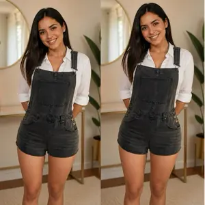 Jenny10-DENIM SHORT SHORTS OVERALLS 72%Cotton 24%Plyester 1%Spandex