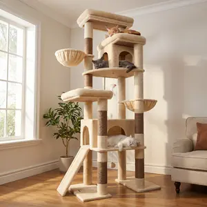 Globlazer S78 78-Inch Modern Freestanding Cute Cat Tree Tower, Sturdy Activity Center with Condos, Natural Sisal Scratching Posts, Hammock, Perches & Comfortable Lounging Spots for Big Cats, Easy Assembly