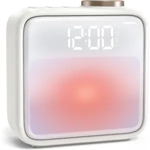 Alarm Clock Night Lights, Built-in Battery Alarm Clock for Bedrooms, 6 Scenes & White Noise Sync, Dual Alarms & Snooze, for Heavy Sleepers, Gifts for Kids Teens