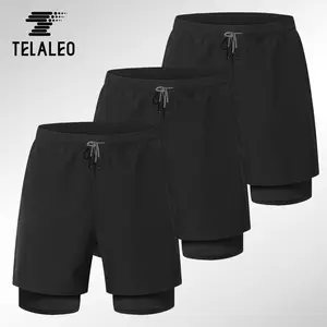 TELALEO 3 Pack Men’s 2 in 1 Running Shorts Quick Dry Gym Athletic Workout Shorts for Men with Phone Pockets